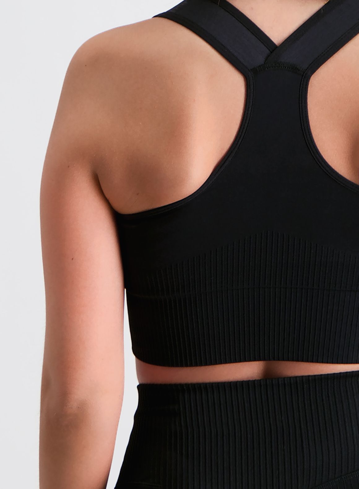 Aimn High Support Ribbed Bra – schwarz
